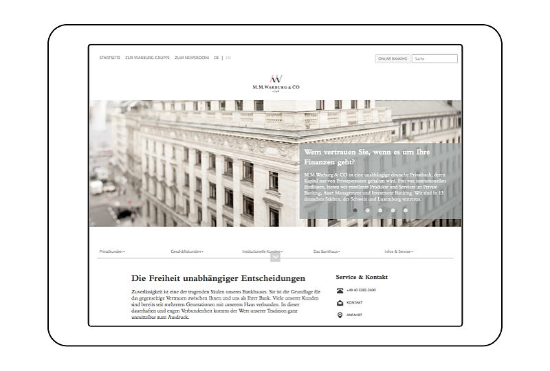 Startseite der neuen Website des Privatbankhauses M.M.Warburg & CO 