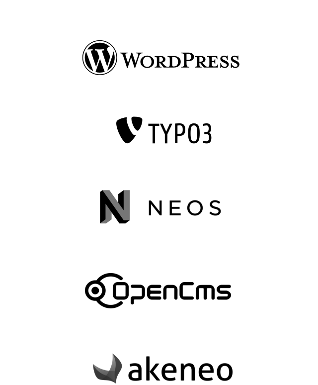 TYPO3, NEOS, OpenCMS, WordPress, Akeneo