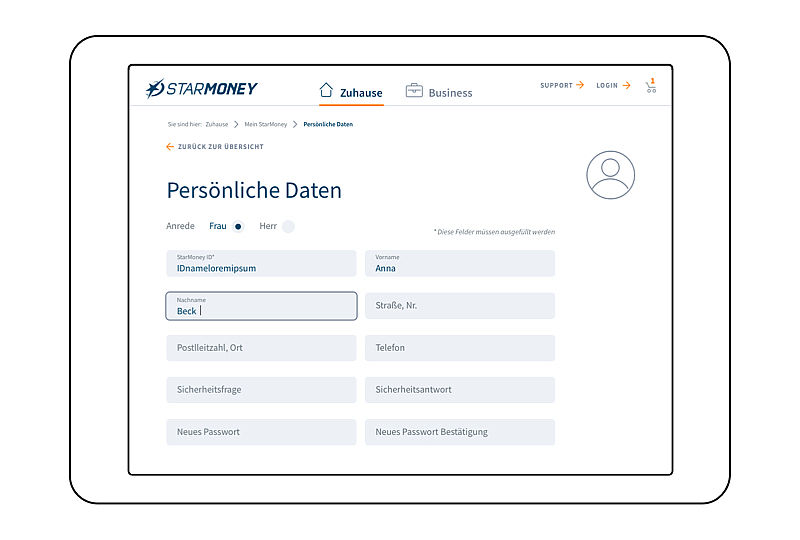 Eingabeformular für persönliche Daten