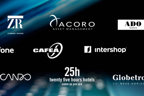 Logos unserer Technologie-Referenzen: Zimmer+Rhode, Acoro Asset Management, ADO Goldkante, Vodafone, Cafea, Intershop, Calumet, Acando, 25hours hotels und Globetrotter
