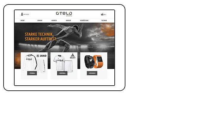 Startseite des Merchandising-Shops von Otelo mit großem Bild im Einstieg 