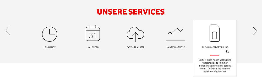 Überblick der Vodafone Toolbox Services: Leihhandy, Kalender, Datentransfer, Handydiagnose, Rufnummerportierung