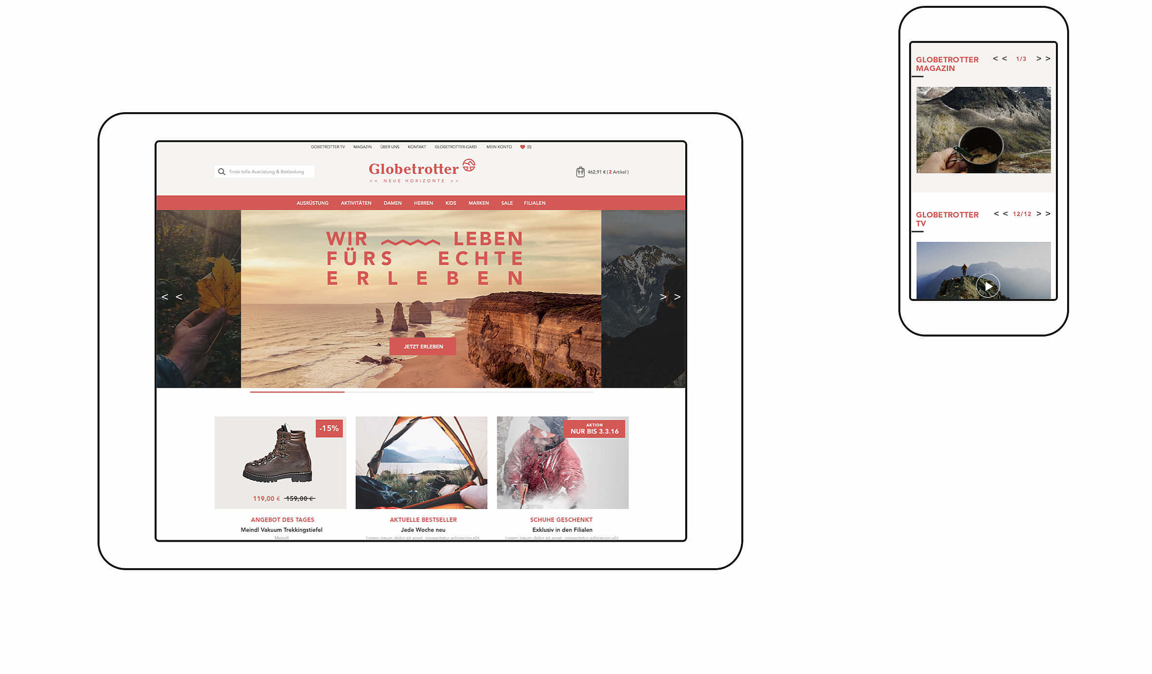 Globetrotter Onlineshop Startseite 